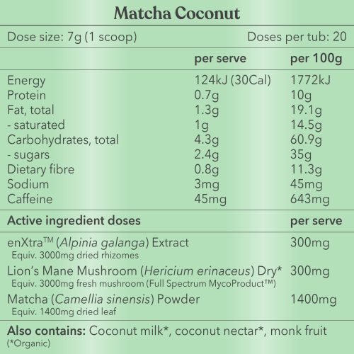 MatchaCoconut NutritionInformation