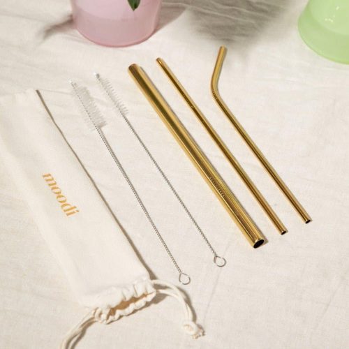 golden reusable straw set 114674